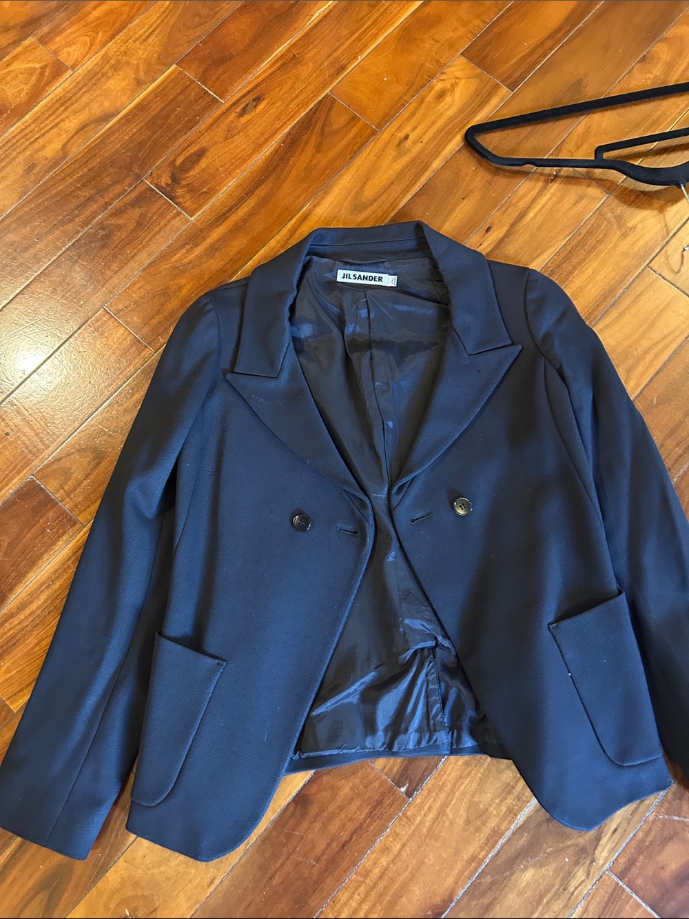 Jil Sander Navy Double-Breasted Tailored Blazer